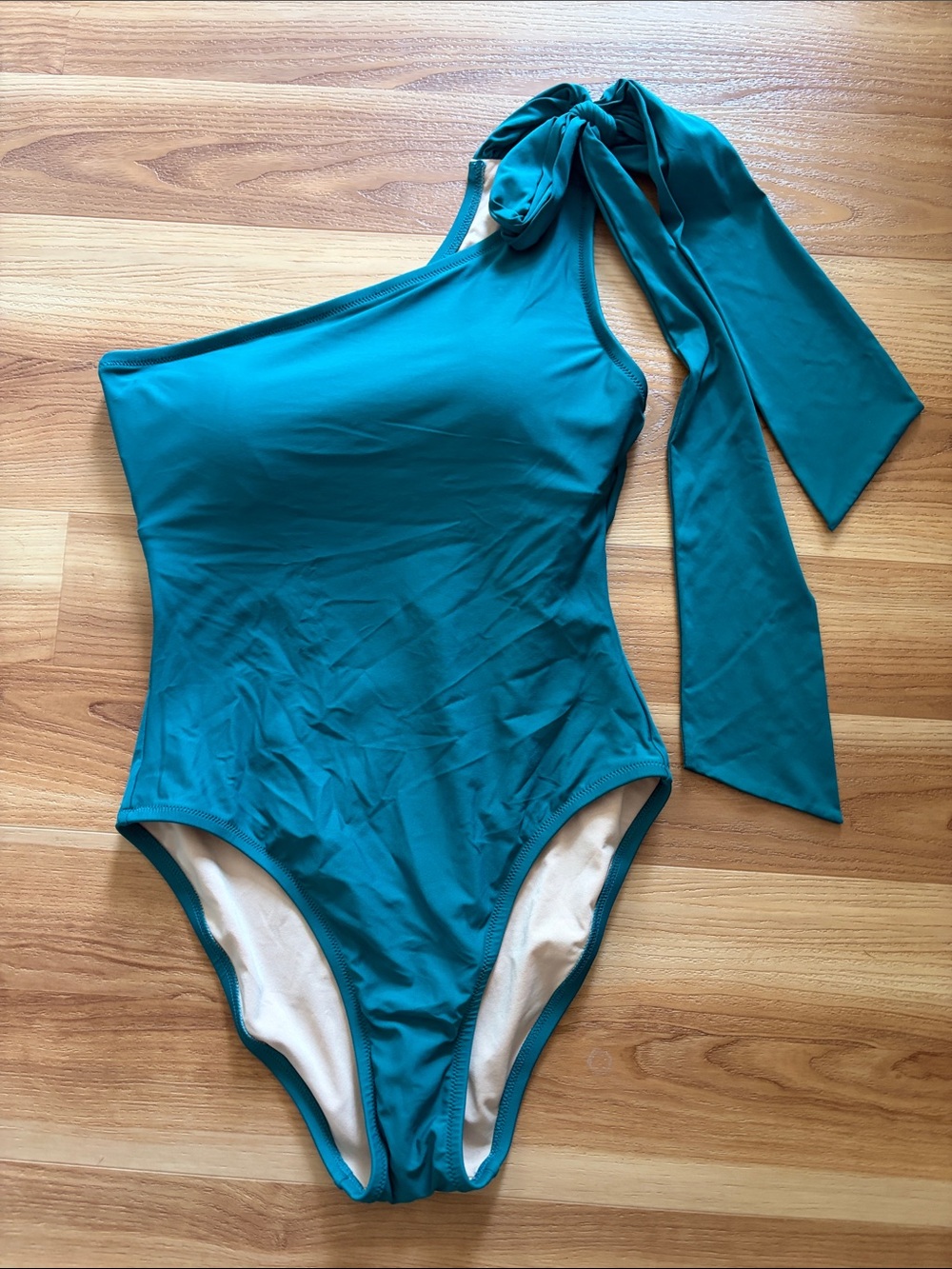 J Crew NWT Bow Tie One Shoulder One Piece Swimsuit teal blue